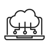 sicurezza informatica e protezione delle informazioni o della rete laptop cloud computing dati tecnologia icona stile linea data vettore