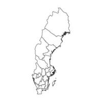 schema schizzo carta geografica di Svezia con stati e città vettore