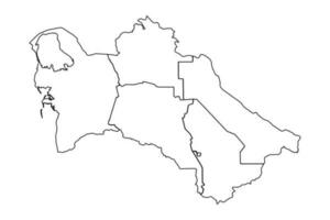 schema schizzo carta geografica di turkmenistan con stati e città vettore