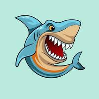 carino blu squalo divertente animale spruzzatura acqua vettore illustrazione nel kawaii cartone animato stile sotto il mare acquerello illustrazione con isolato sfondo