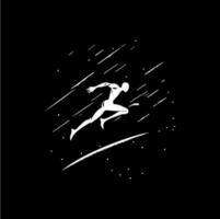 bianca icona di corridore silhouette su nero sfondo, sport logo modello, jogging o salto moderno logotipo concetto, magliette Stampa, tatuaggio, infografica. vettore illustrazione