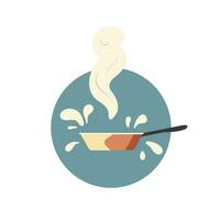 caldo frittura padella con gocce e vapore, cartone animato icona, vettore illustrazione isolato su bianca sfondo, classico stoviglie, cucina utensile per cucinando