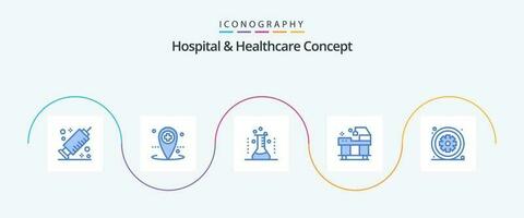 ospedale e assistenza sanitaria concetto blu 5 icona imballare Compreso Salute. trattamento. assistenza sanitaria. servizio. letto vettore