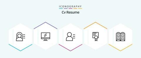 CV curriculum vitae 25 linea icona imballare Compreso libro . scuola. formazione scolastica . vettore