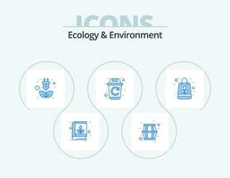 ecologia e ambiente blu icona imballare 5 icona design. carta Borsa. spazzatura. energia. rimuovere. spazzatura vettore