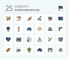 Australia indipendenza giorno 25 linea pieno icona imballare Compreso India. animale. estate. viaggio. indigeno vettore