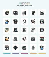 creativo tradizionale marketing 25 linea pieno icona imballare come come reale. offerta. articoli. etichetta. codice a barre vettore