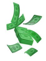 realistico banconota moneta nel cartone animato stile. 3d verde carta dollari. contorto i soldi. vettore illustrazione