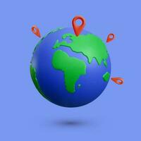 3d realistico rosso Posizione pointer su globale terra. vettore illustrazione