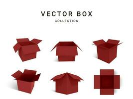 impostato di realistico cartone rosso consegna scatole con ombra isolato su bianca sfondo. vettore illustrazione