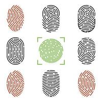 impostato di vettore illustrazioni di sicurezza impronta digitale autenticazione. dito identità, tecnologia biometrico illustrazione. impronta digitale modello collezione