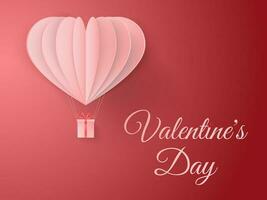 contento san valentino giorno vettore saluti carta design con carta tagliare cuore forma e volante Palloncino nel rosso sfondo. vettore illustrazione