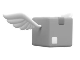 3d realistico pacco con Ali isolato su bianca sfondo. cartone scatole per consegna servizio concetto nel cartone animato stile. vettore illustrazione