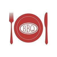 forchetta e coltello icona, logo, bbq festa ristorante, bbq disegno, bbq logo vettore