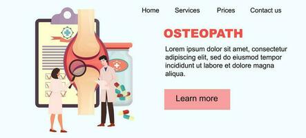 clinica luogo design. intestazione. comune malattia concetto. medici l'esame ginocchio comune e prescrivere medicinali, cura. osteoartrite, reumatoide artrite trattamento. ginocchio lesione. verifica dopo trauma. vettore