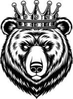 orso con lusso corona nero e bianca illustrazione vettore