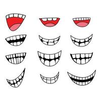 Sorridi bocca icona cartone animato impostato design di vettore. emoji, divertente, felice, sorridente. vettore
