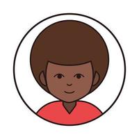 icona della linea rotonda del fumetto del ritratto del ragazzo afroamericano vettore