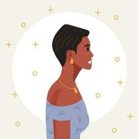 giovane bellissimo africano americano donna profilo ritratto. femmina persona con Marrone pelle e Riccio capelli. vettore illustrazione