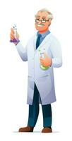 scienziato professoressa indossare laboratorio cappotto Tenere test tubi. cartone animato personaggio illustrazione vettore