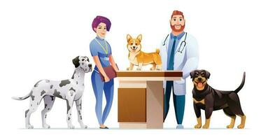 uomo e donna veterinari con carino cani vettore illustrazione