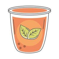 Tè bevanda fresca con linea e riempimento di foglie di erbe vettore