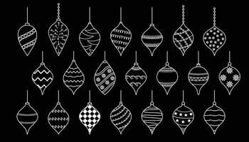 diverso cerchio Natale palla con ornamento, scarabocchio forma, mano disegnare linea schizzo. giocattolo per Natale albero impostare. vettore illustrazione