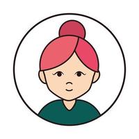 ritratto di personaggio dei cartoni animati di donna con icona di una linea rotonda di capelli vettore
