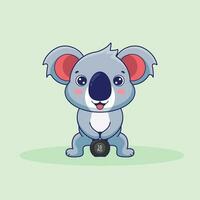 carino portafortuna koala sollevamento kettlebell vettore design. carino etichetta, Palestra allenarsi icona, cartone animato stile