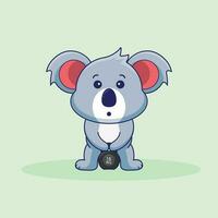 carino portafortuna koala sollevamento kettlebell vettore design. carino etichetta, Palestra allenarsi logo, cartone animato stile