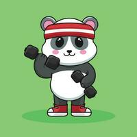 carino cartone animato panda orso sollevamento manubrio cartone animato vettore Palestra allenarsi icona illustrazione