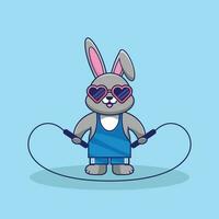 carino coniglio salto corda kawaii vettore cartone animato illustrazione. cartone animato vettore allenarsi icona illustrazione