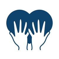 mani che tengono il cuore supporto medico silhouette icona vettore