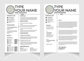 professionale CV o curriculum vitae modello design con lettera copertina design. nero e bianca curriculum vitae disposizione . vettore