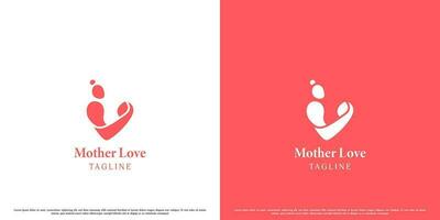 illustrazione di madre abbracciare bambino logo design. semplice piatto silhouette creativo creativo astratto affetto amore cuore madre bambino genitori fratello ragazzo sorella. vettore