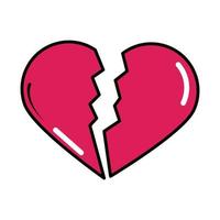 icona piatta in stile fumetto pop art cuore amore spezzato vettore