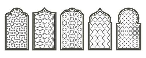 Ramadan finestra con modello. Arabo telaio di moschea porta. islamico design modello. vettore orientale decorazione con ornamento.