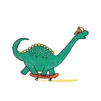 dinosauro cavalcate su skateboard, giovane e verde. grunge illustrazione per ragazzi maglietta stampe e bambini sport design vettore