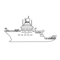 nero bianco lineare schema ricerca nave illustrazione per colorazione prenotare, vettore mano disegnato isolato disegno, in profondità mare spedizione nave su bianca sfondo