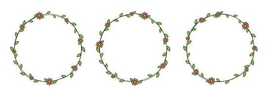 mano disegnato cerchio telaio decorazione elemento con le foglie e fiori clip arte vettore