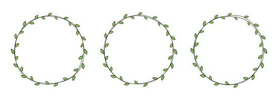 mano disegnato cerchio telaio decorazione elemento con le foglie clip arte vettore