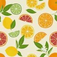 tropicale senza soluzione di continuità modello con giallo Limone, arancia, lime, e Uva. agrume frutta sfondo. vettore illustrazione per Stampa tessuto o sfondo