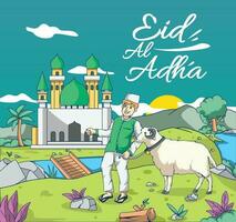vettore mano disegnato persone festeggiare eid al-Adha illustrazione, eid al-Adha illsutration sfondo, eid al adha
