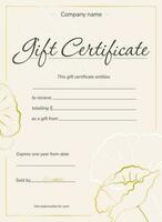 regalo certificato per donne con d'oro fiori. regalo voucher; tagliando per bellezza saloni, terme, regali vettore