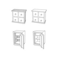 icona mobilia design impostato di sicuro scatola linea arte vettore, minimalista illustrazione design vettore