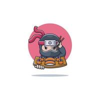 ninja Sushi personaggio logo design. vettore