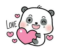 carino poco panda abbracciare cuore, piatto cartone animato stile vettore