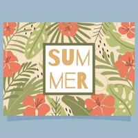 Ciao estate carta con tropicale sfondo. vettore illustrazione
