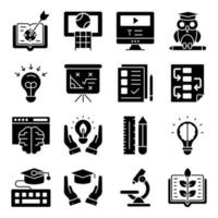 pacchetto di icone di glifi per l'apprendimento dell'istruzione vettore