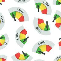 Basso livello rischio valutare senza soluzione di continuità modello sfondo. attività commerciale piatto vettore illustrazione. Basso carburante simbolo modello.